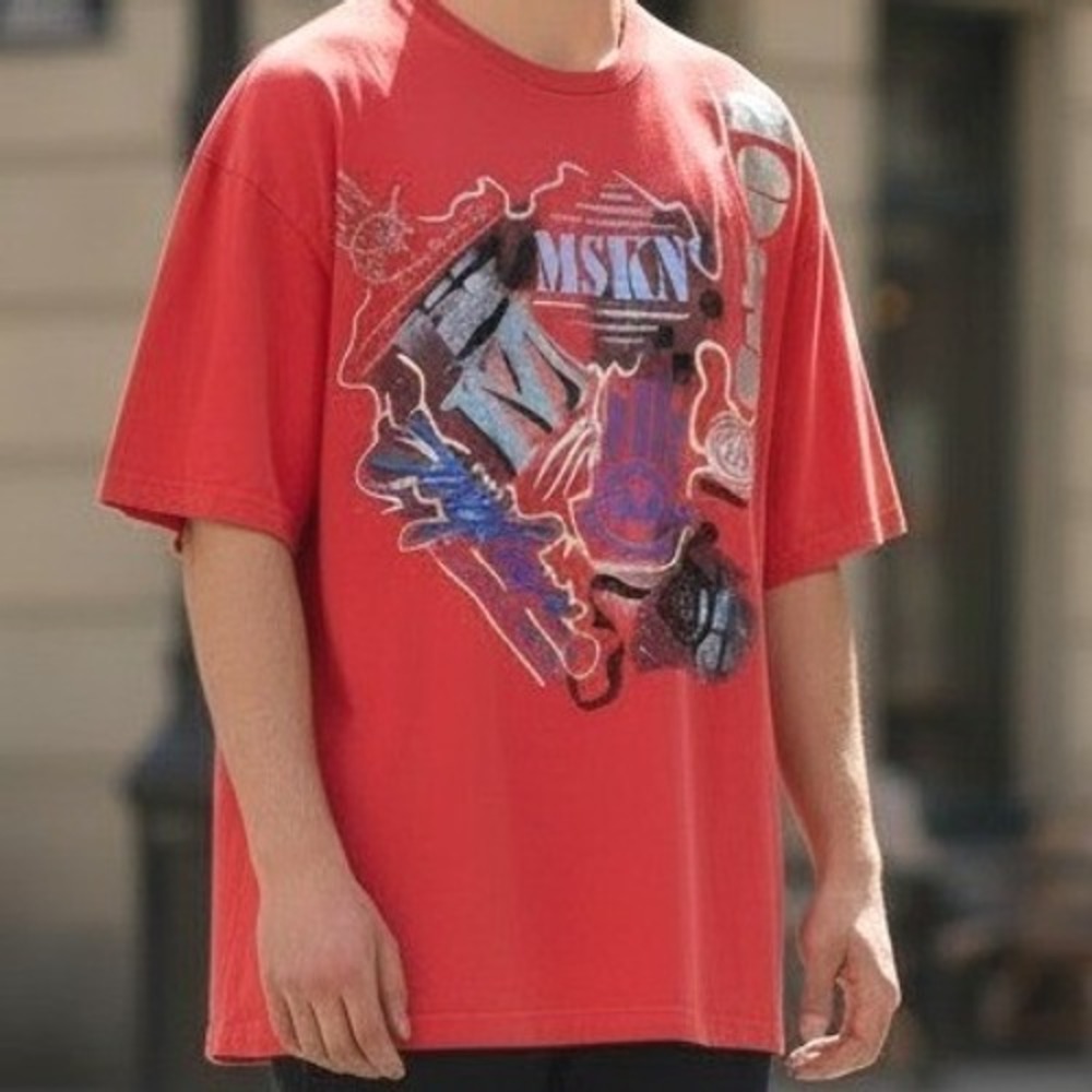 Vintage Miskeen Originals Mens 2XL Red Graphic‎ T-Shirt Abstract Art Y2K Hip Hop